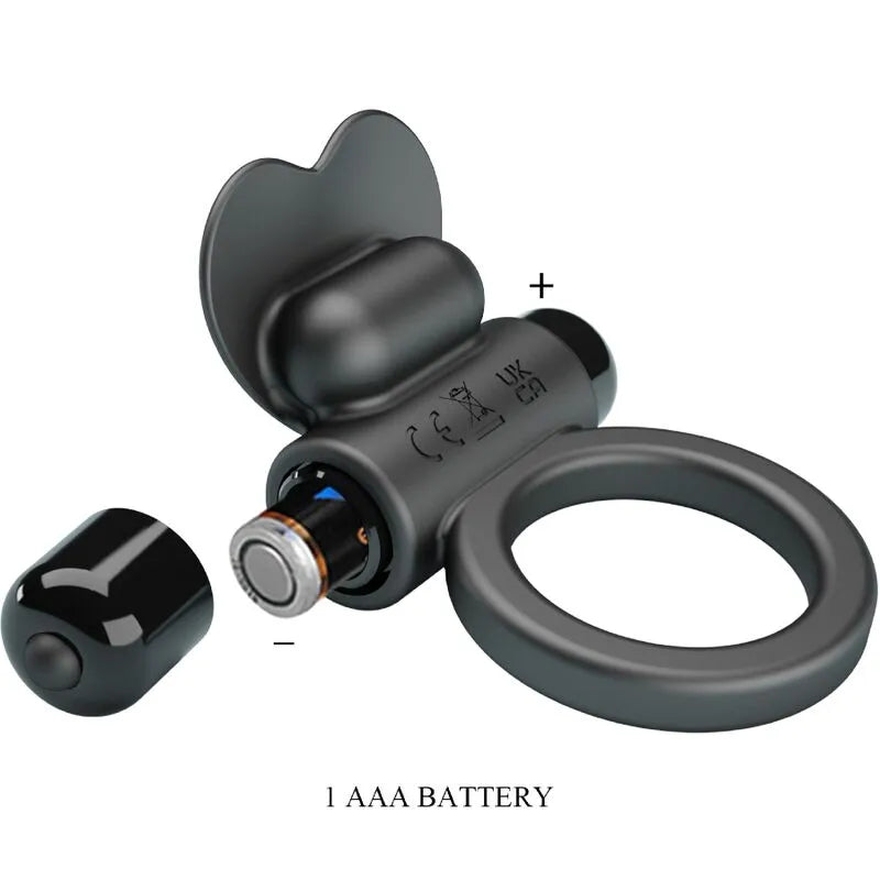 Anneau pénien noir en silicone avec stimulateur rabbit, 10 vibrations, pile AAA, pour érections fermes et stimulation clit...