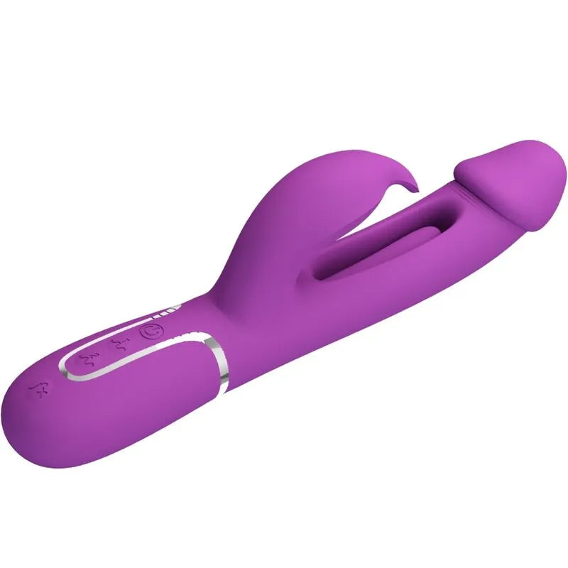 Vibromasseur rabbit rechargeable silicone violet 7 fonctions 4 réglages léchage
