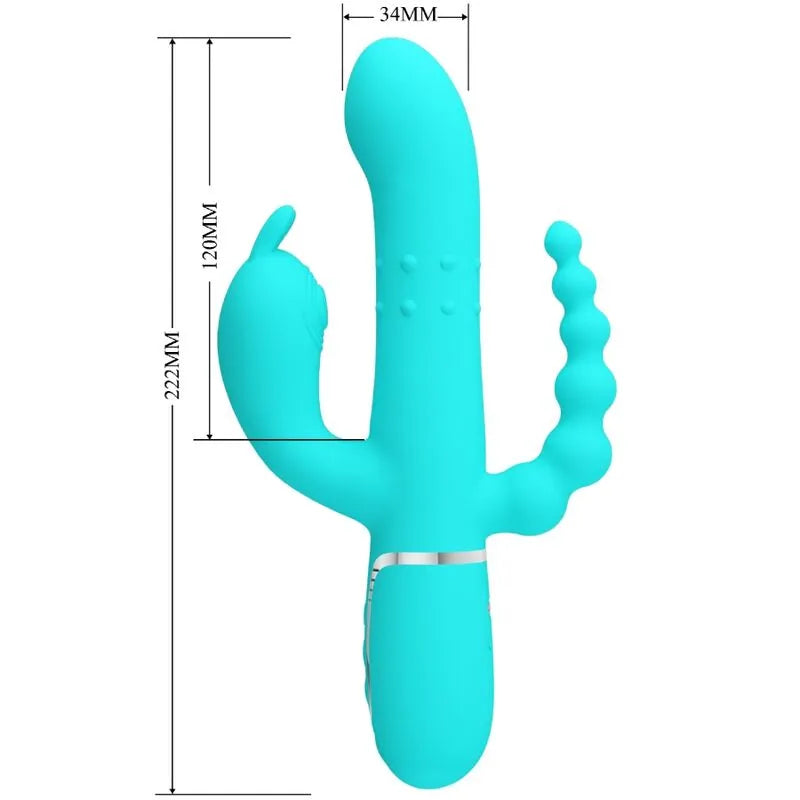 vibromasseur rabbit triple stimulation silicone vibrant rechargeable bleu
