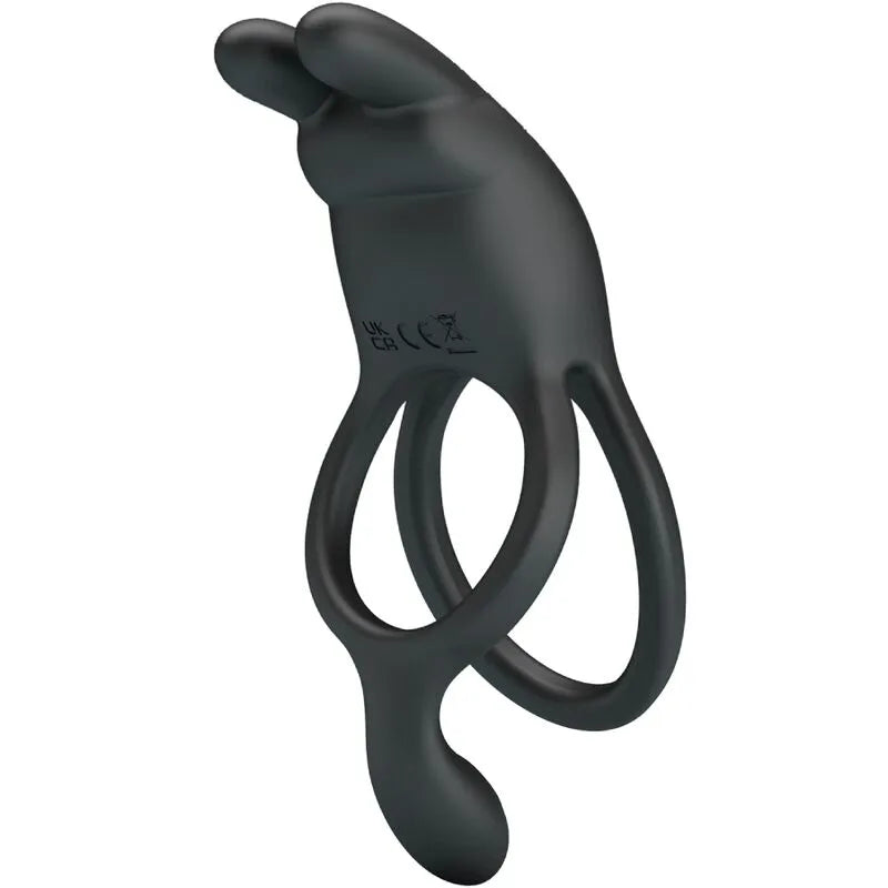 Anneau pénien vibrant noir en silicone, design ergonomique, stimulation clitoridienne, retardateur d'éjaculation.