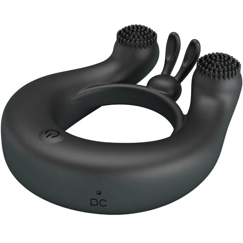 Anneau vibrant noir en silicone, design ergonomique, 12 modes, rechargeable USB, stimulation intense, moteur puissant.
