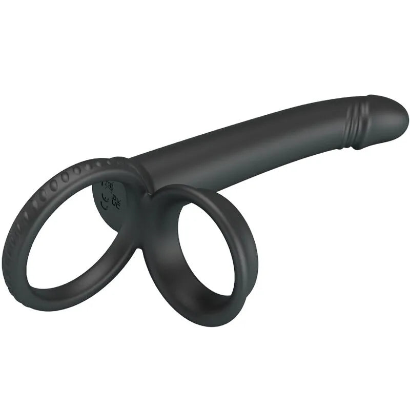 Anneau pénien silicone noir, extensible, rechargeable, 12 modes vibration, ergonomique, pour intensité et érection prolongée.