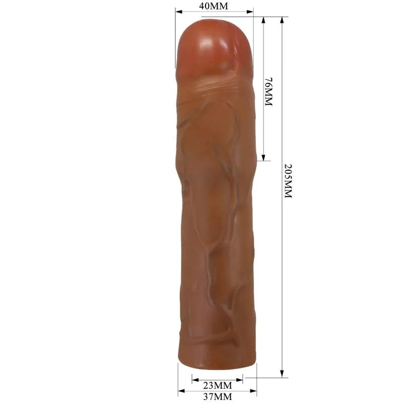 Extenseur pénis réaliste TPR veiné texturé, 76mm longueur, 35% circonférence augmentée, couleur chair, étanche.