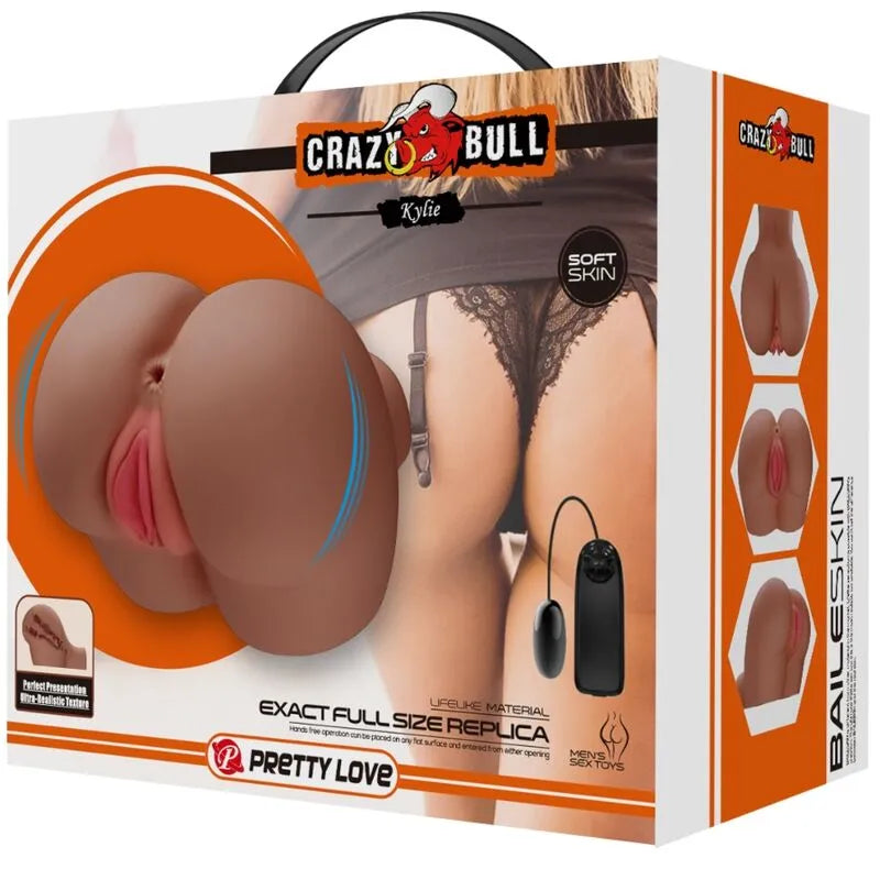 Vibromasseur réaliste Crazy Bull, double entrée vagin-anus, couleur chair, télécommande incluse, texture douce.
