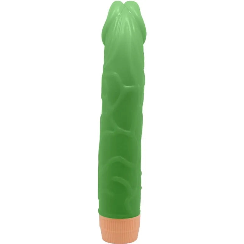 Vibromasseur vert réaliste 22cm, texture veinée, TPR doux, puissant, élégant, autonomie piles, plaisir intense.