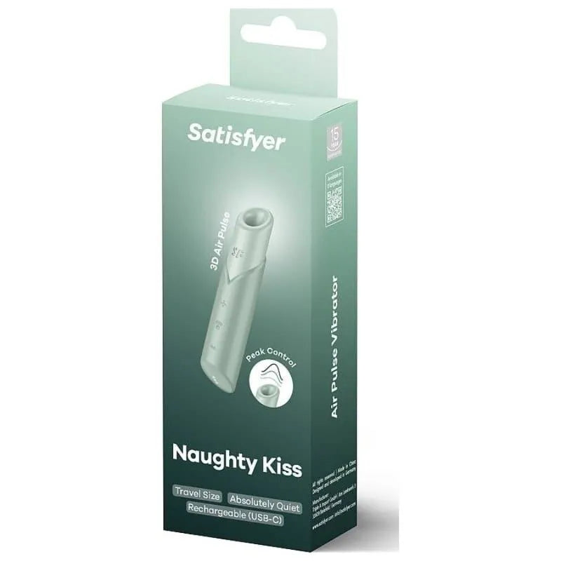 Stimulateur clitoridien Satisfyer Naughty Kiss Wave aigue-marine, sextoy discret, silicone doux, 3 vitesses, 10 modes, rechargeable USB-C