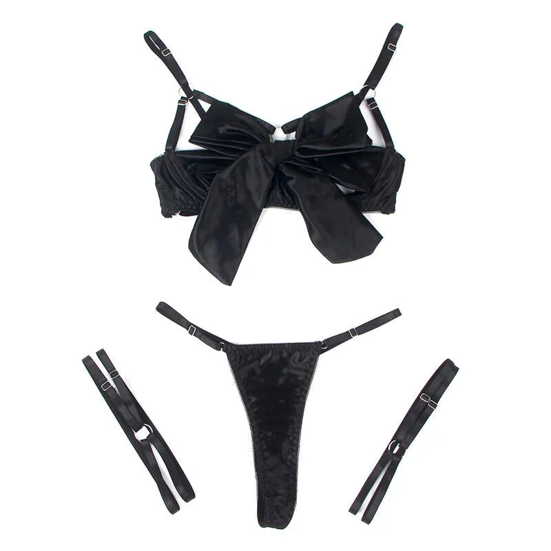 SUBBLIME ensemble lingerie noir porte-jarretelles bonnet ouvert style élégant