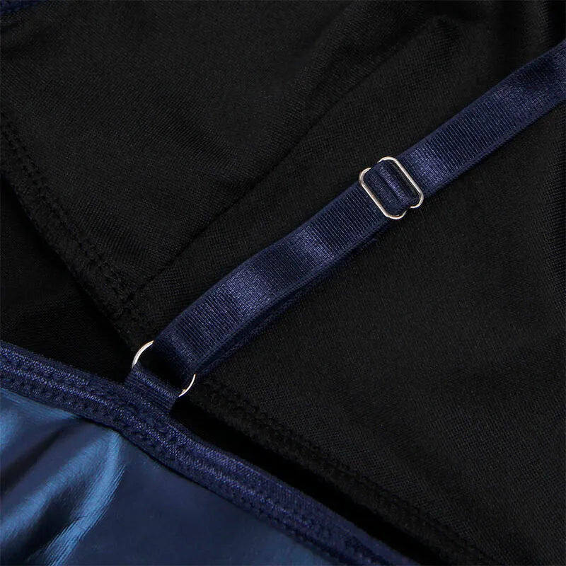 Chemise de nuit bleu vif en simili cuir, bretelles réglables, satinée, moulante, élégante, taille LXL.