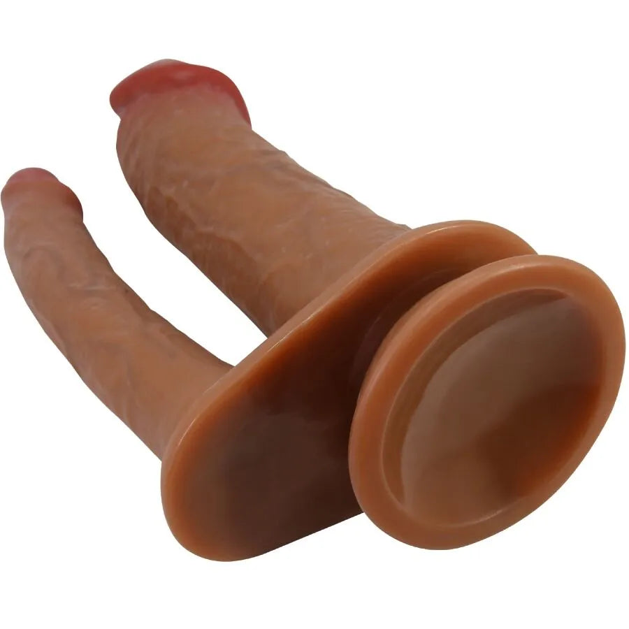 Double gode réaliste en TPR, couleur chair, deux tiges texturées, base robuste, étanche, stimulation intense.