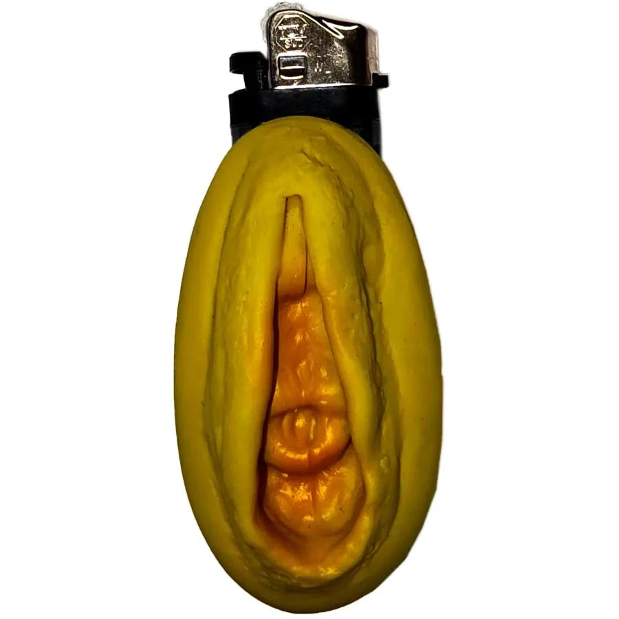 Briquet érotique doré forme vagin insolite humoristique rechargeable métallique qualité compact pratique cadeau enterrement vie garçon soirée originale audacieuse amusant
