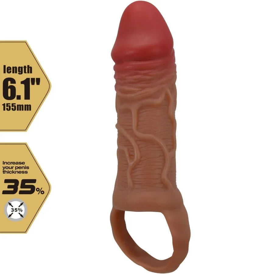 Extenseur pénis testicules TPR texturé ondulé, couleur chair, 155mm, augmente longueur et circonférence, étanche.