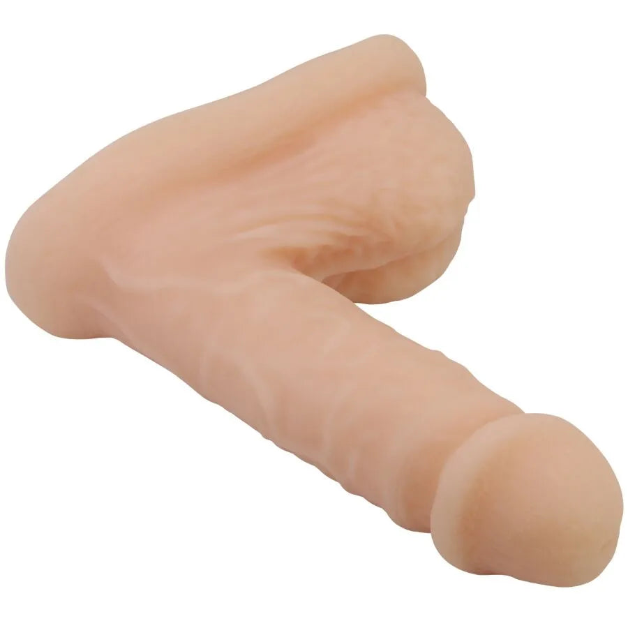 Gode réaliste TPR beige, tête bulbeuse, tige veinée, ventouse puissante, compatible harnais, stimulation interne.