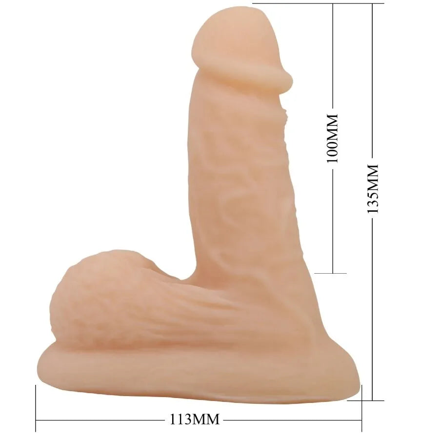Gode réaliste TPR beige, 10cm, tête bulbeuse, tige veinée, ventouse puissante, stimulation interne, compatible harnais.