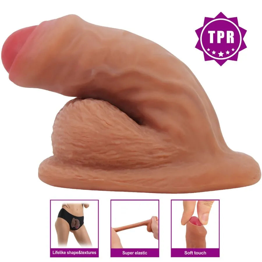 Dildo réaliste ventouse TPR, couleur chair, tête bulbeuse, tige veinée, testicules texturés, étanche, sensations authentiq...