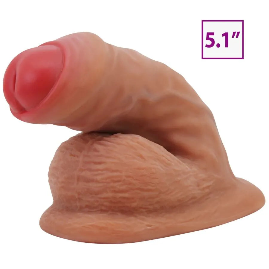 Gode réaliste ventouse TPR beige, tête bulbeuse rouge, tige veinée, testicules texturés, 5.1 pouces, étanche.