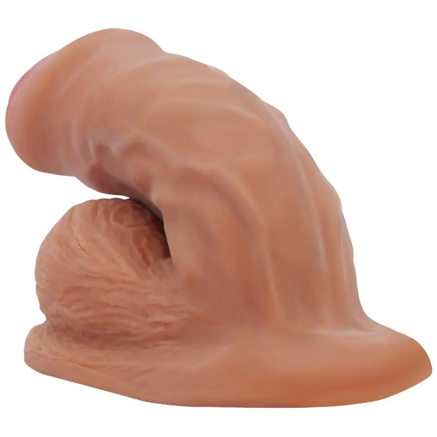 Gode réaliste ventouse TPR, couleur chair, tête bulbeuse, tige veinée, testicules texturés, stimulation intense.