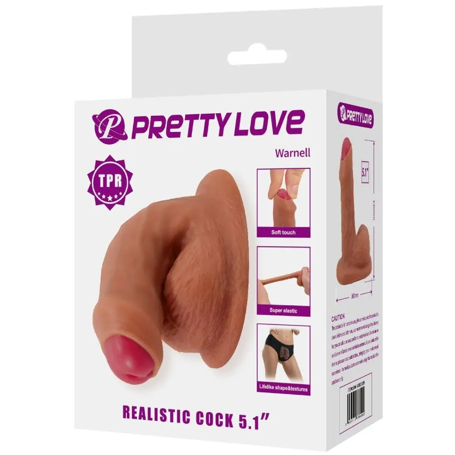 Gode réaliste ventouse TPR marron, tête bulbeuse, tige veinée, testicules texturés, étanche, compatible harnais.