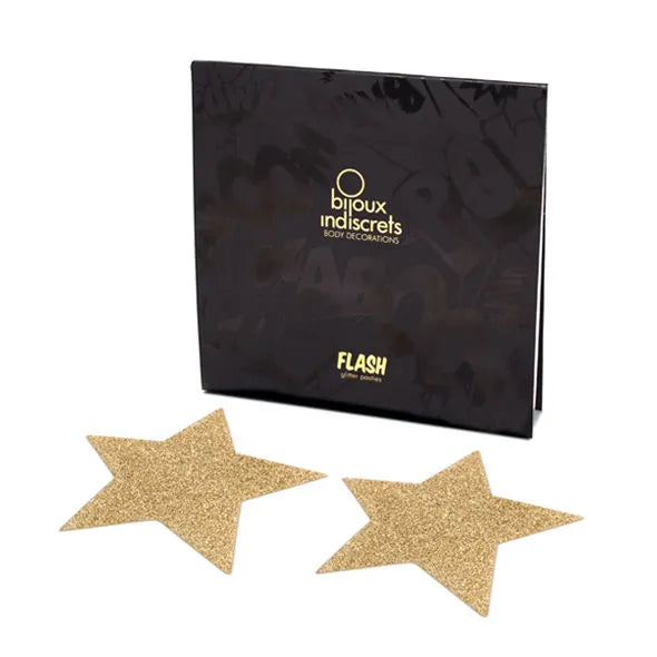 Autocollants paillettes dorées en forme d'étoiles, réutilisables, pour décolletés glamour, avec emballage élégant.