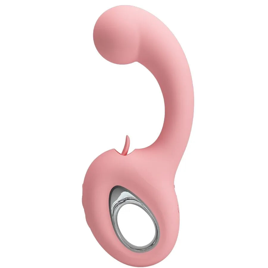 Masseur silicone médical ergonomique compact rechargeable dix vibrations cinq léchages stimulation clitoridienne double intense doux hygiénique silencieux nomade discret