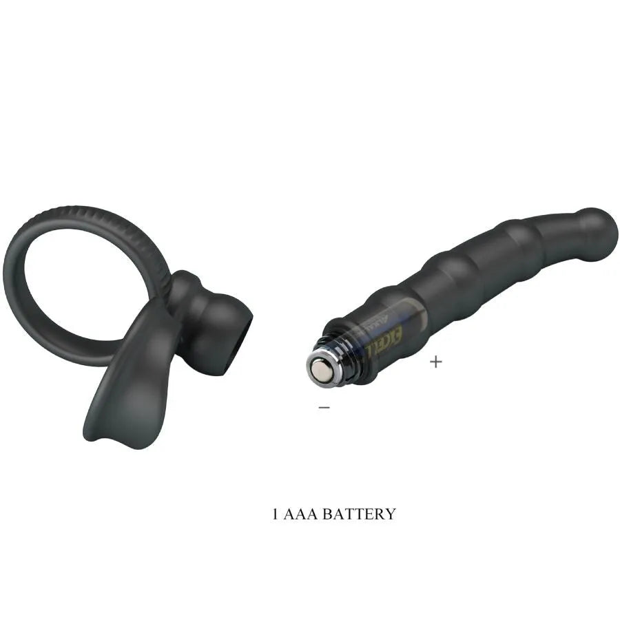 Anneau pénien vibrant noir en silicone, forme ergonomique, moteur puissant, 10 modes de vibration, double pénétration.