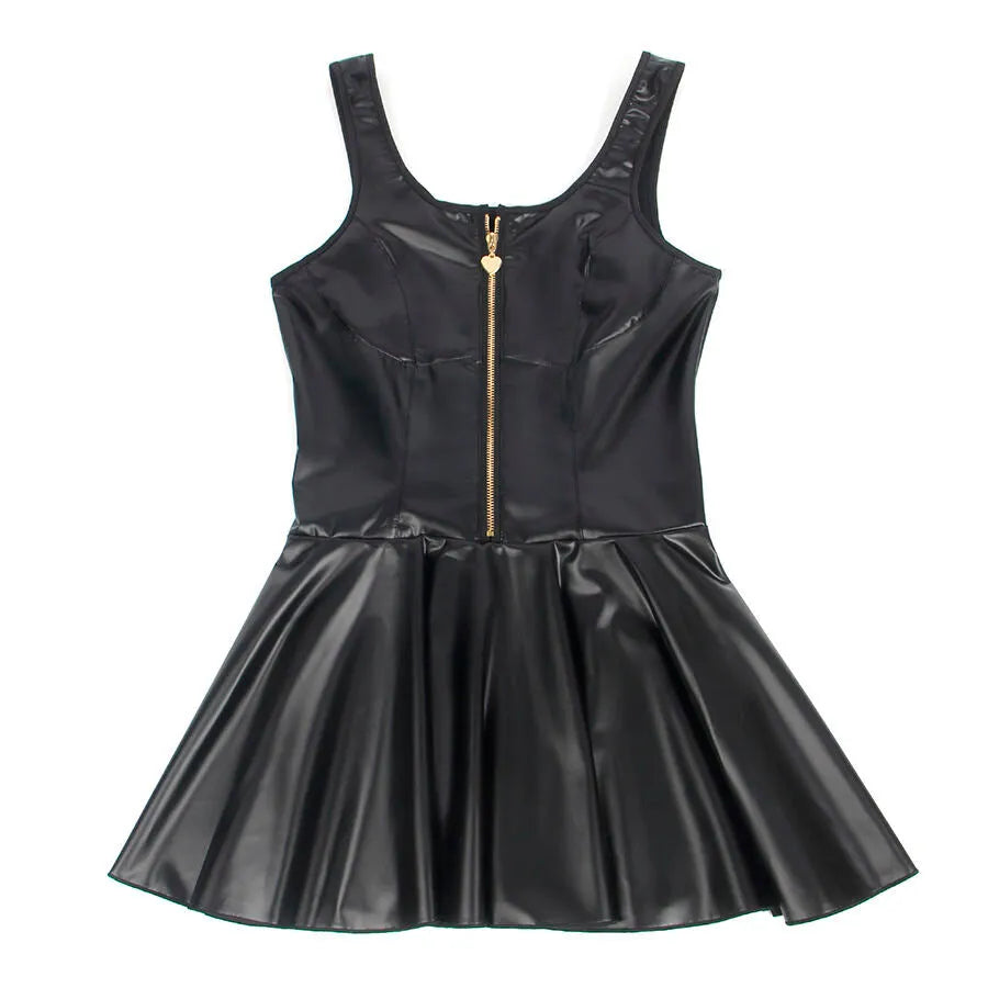 nuisette similicuir noir moulant sexy bretelles larges maintien fermeture éclair coeur effet vinyle extensible confortable grande taille