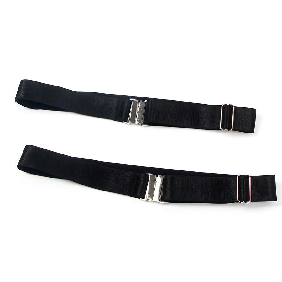 Anneaux de jambe en cuir synthétique noir avec boucles réglables et sangles élastiques, élégants et audacieux.