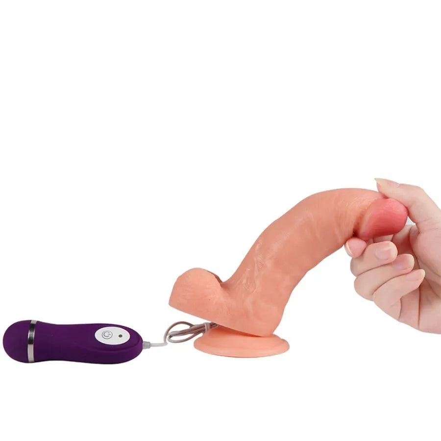 Dildo vibrant réaliste en silicone hypoallergénique avec télécommande, couleur chair, base ventouse, stimulation intense.