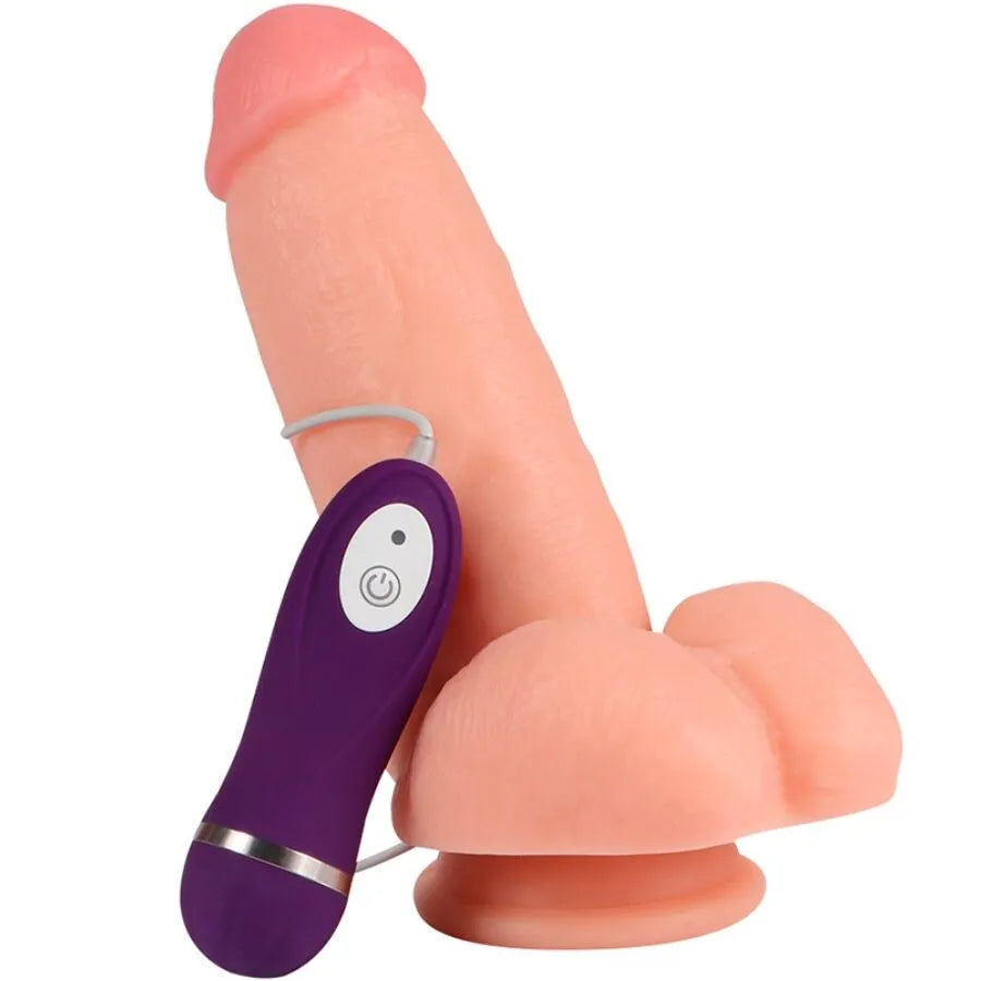 Gode vibrant réaliste en silicone médical avec télécommande violette, ventouse, 17cm, étanche et personnalisable.
