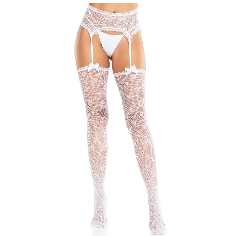 bas portejarretelles coeur nylon élasthanne blanc romantique séduisant transparent extensible confortable tailleunique luxe emballage soigné délicat élégant sensuel