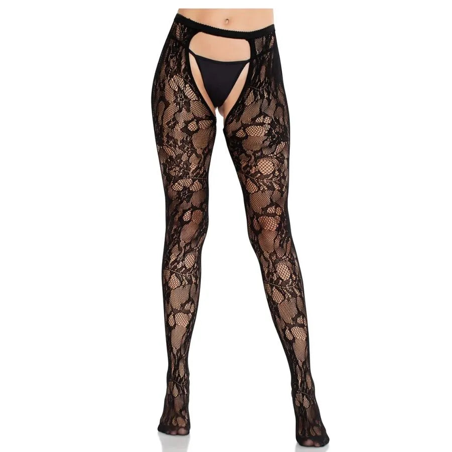 bas dentelle rose ouvert floral élégant vintage confortable extensible séduisant romantique féminin grande taille respirant durable
