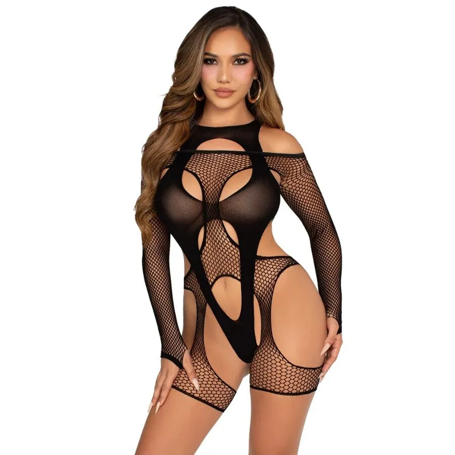 combinaison résille harnais portejarretelles noir audacieuse ultraféminine sensuelle sculptante extensible confortable mystérieuse raffinée légère lavable ajustable