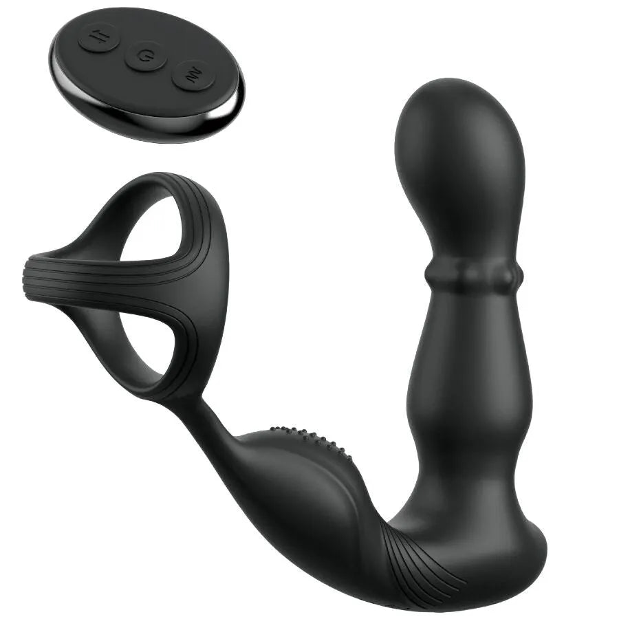 Anneau Anal Vibrant Silicone Noir Stimulation Périnée Prostate Télécommande Rechargeable Étanche Ergonomique Coulissant Perles Dix Fonctions Vibration Premium USB Couple