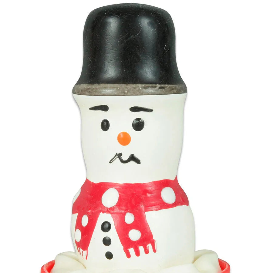 Préservatif fantaisie peint à la main en forme de bonhomme de neige, avec écharpe rouge et chapeau noir, style bohème.