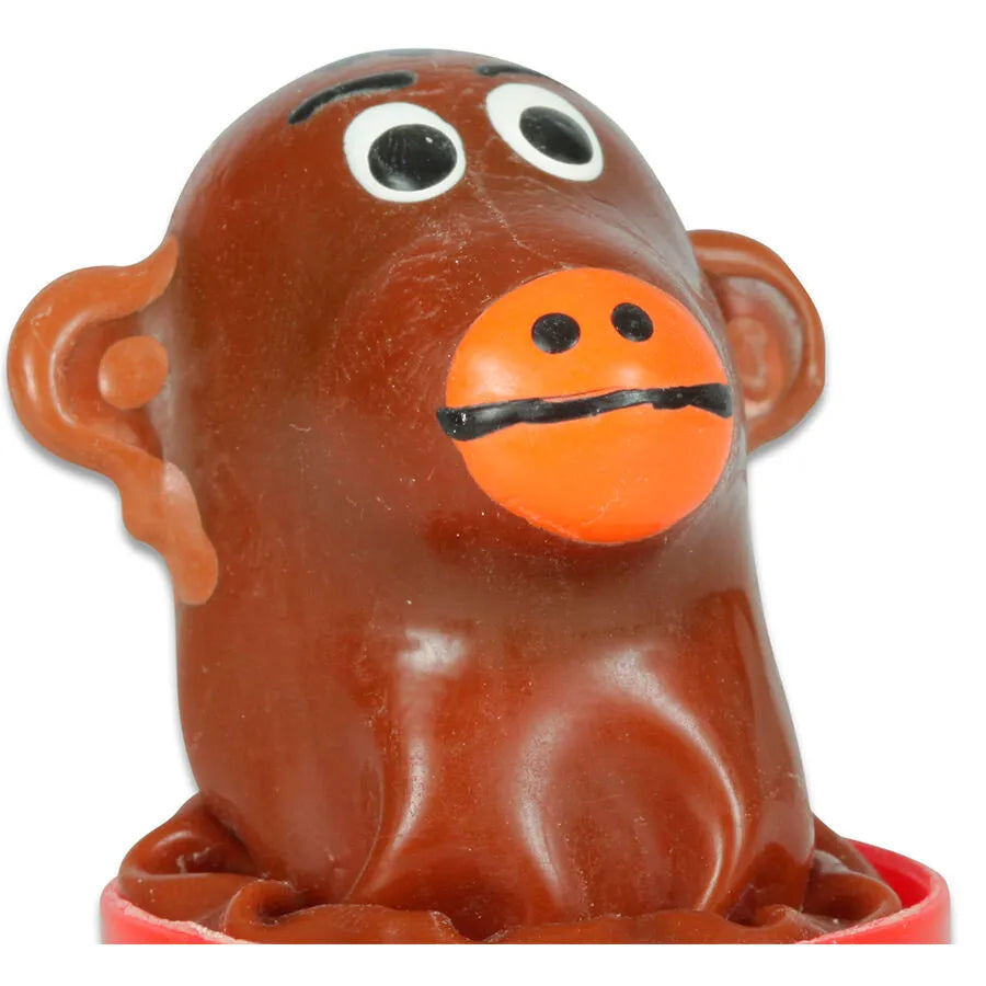 Préservatif fantaisie peint à la main en forme de singe, marron avec détails orange et noirs, style bohème Amsterdam.