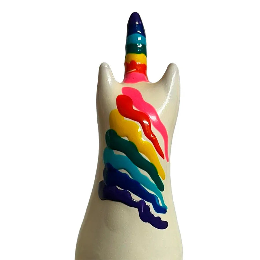 Préservatif fantaisie peint à la main, motif licorne arc-en-ciel coloré, style bohème, unique et artisanal.