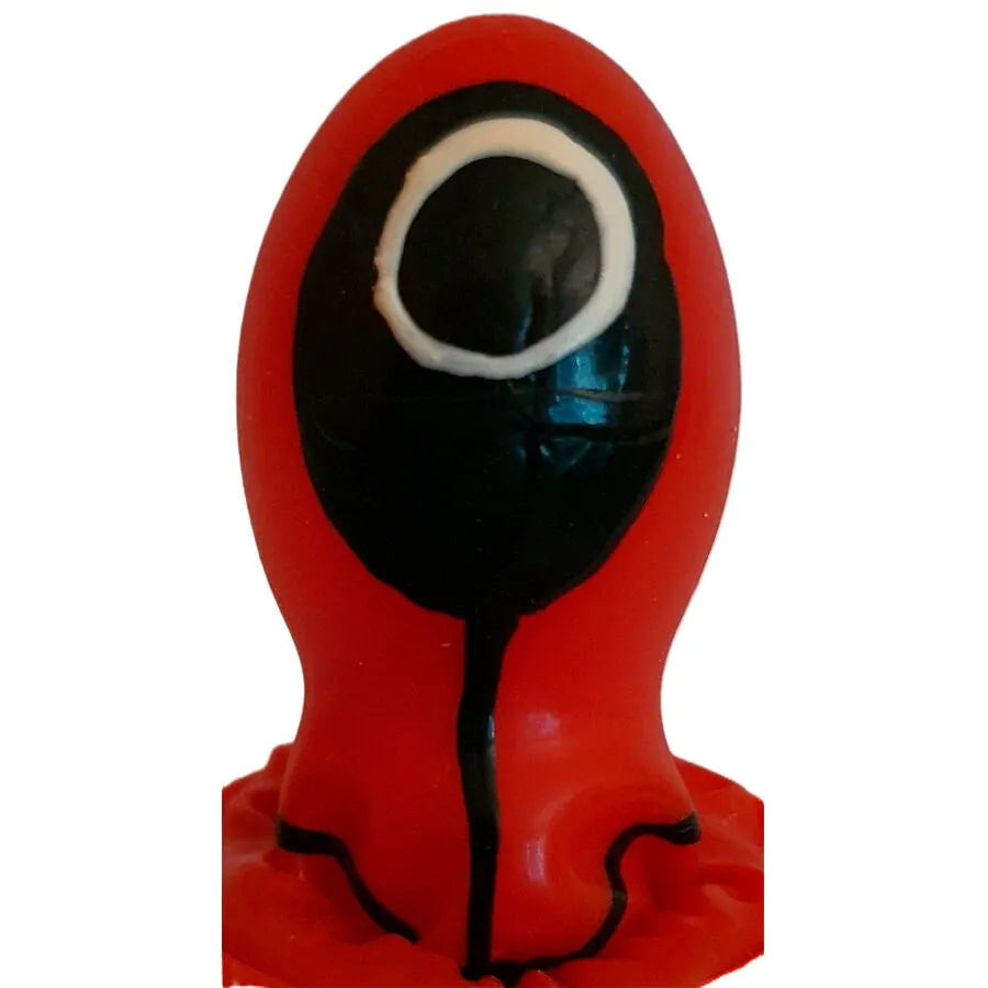 Préservatif fantaisie rouge et noir, peint à la main, motif cercle, style bohème, cadeau unique, artisanat européen.