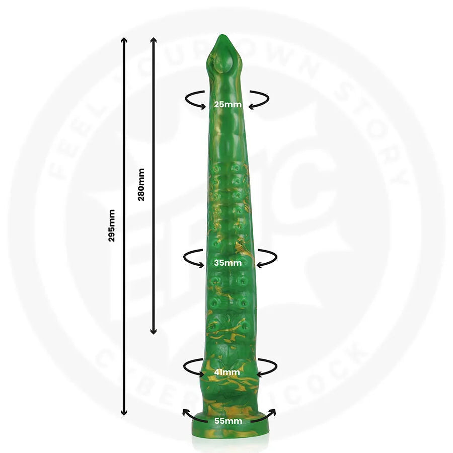 Dildo Hylos Green Flash en silicone vert, design ergonomique, détails dorés, stimulation profonde, plaisir intense.