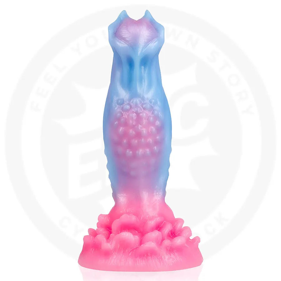 Gode Silicone Texturé Ondulé Bifurqué Nodulé Ergonomique Hypoallergénique Non Poreux Base Large Harnais Compatible Dégradé Bleu Rose