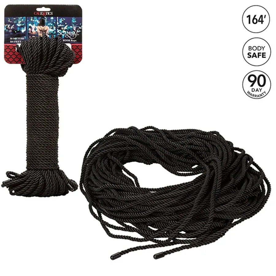 Corde noire Shibari 30m en coton polyester, douce et résistante, idéale pour bondage créatif et sécurisé.