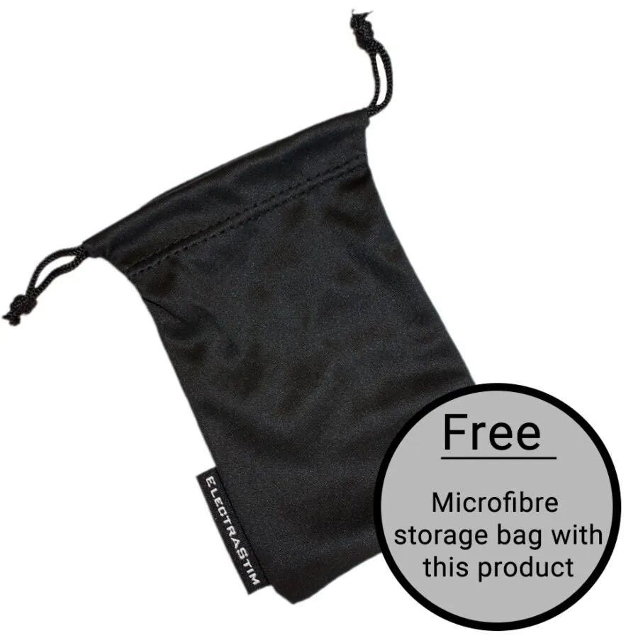Boucle scrotale électro métallique réglable en acier inoxydable avec sac de rangement en microfibre noir.