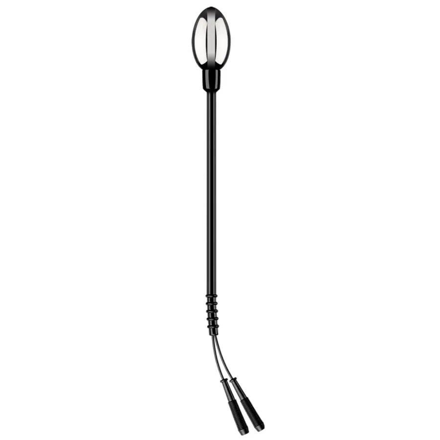 Électrode bipolaire incurvée noire, silicone et aluminium, pour stimulation prostatique, ergonomique et flexible.