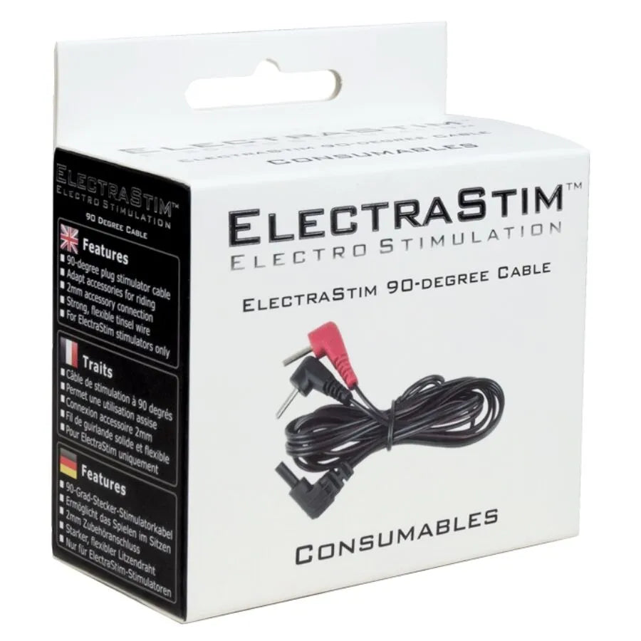 Câble de remplacement ElectraStim 1,2m noir, connecteurs rouge et noir, emballage blanc, durable et flexible.