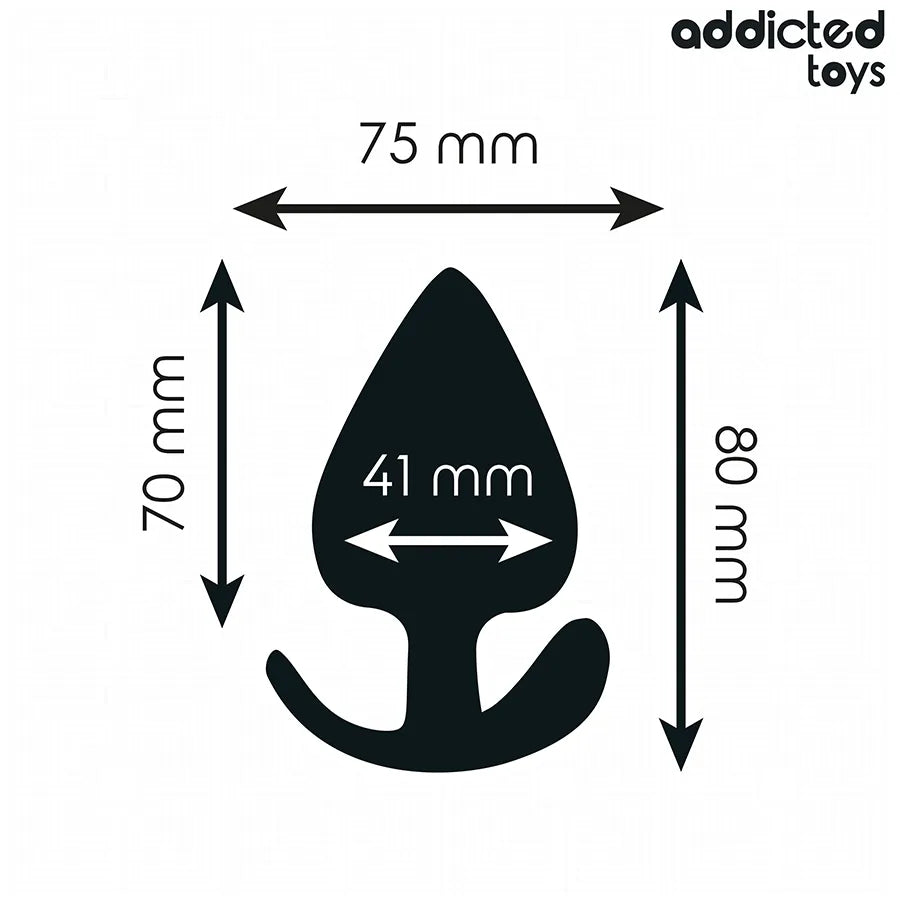 Plug anal noir Addicted Toys taille L, forme conique, 8 cm, pour stimulation anale avancée, dimensions indiquées.
