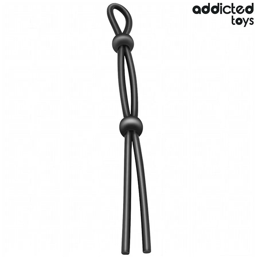 Corde pénis silicone noire double boucle ajustable, stimulation précise, confort optimal, Addicted Toys.