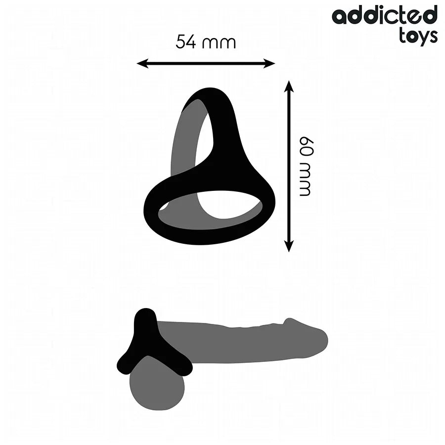Anneau pénien noir triple épaisseur Addicted Toys, dimensions 54x60mm, amélioration performance sexuelle, confort optimal.