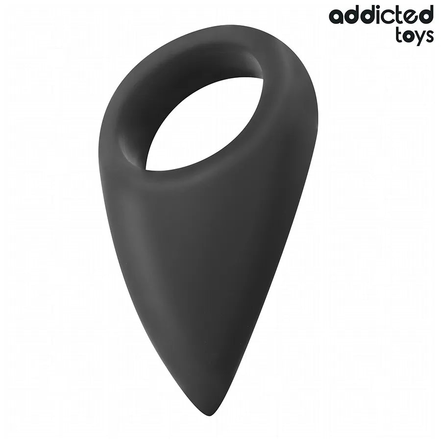 Anneau pénien noir ergonomique en forme de larme, Addicted Toys, stimulation et endurance optimisées.