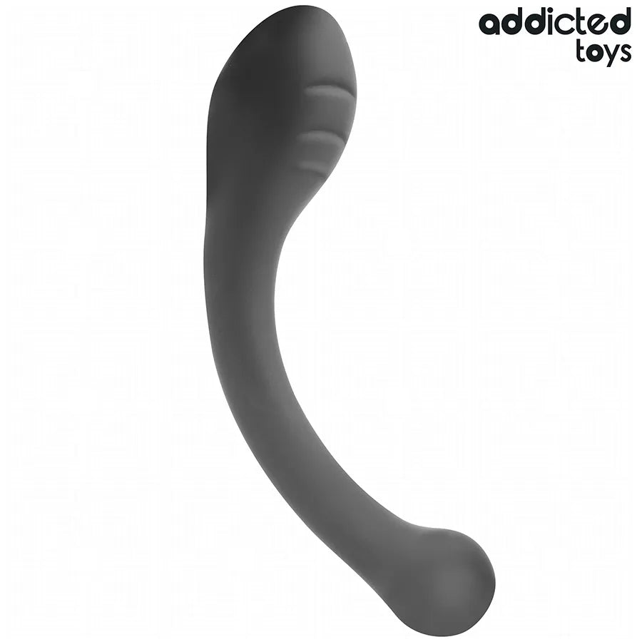 Stimulateur anal noir 18 cm en silicone médical, design courbé ergonomique pour stimulation profonde, Addicted Toys.