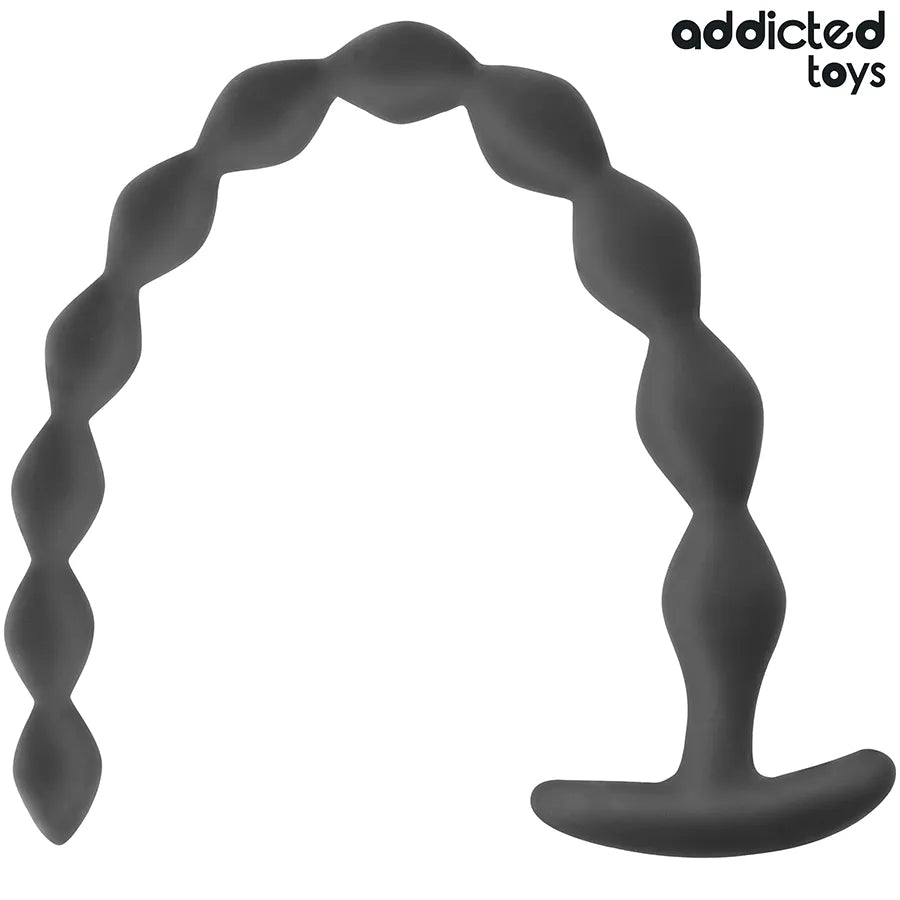 Plug anal extra long noir Addicted Toys, forme ondulée, texture lisse, idéal pour stimulation anale intense.