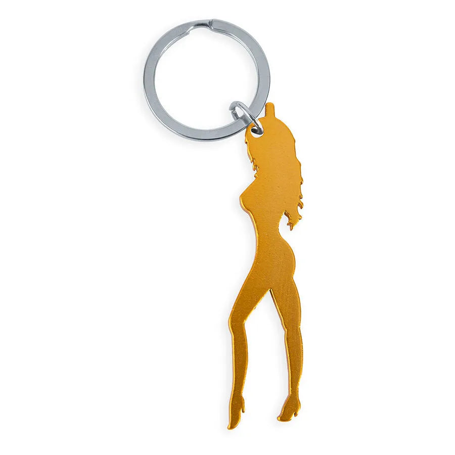 porte-clés décapsuleur métal or silhouette féminine cadeau original fêtes adultes