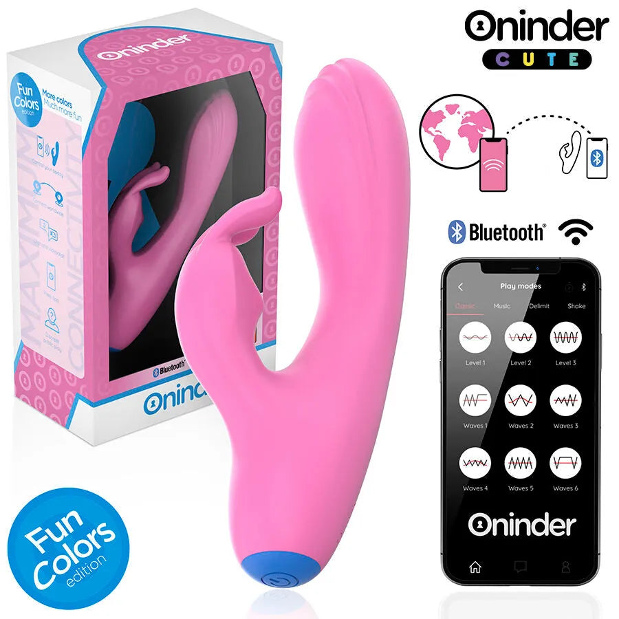 Vibromasseur lapin rose clitoridien ONINDER application contrôle distance étanche rechargeable silicone